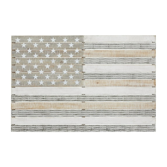DecMode White Wood Handmade American Flag Wall Decor
