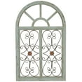 thumbnail image 1 of DecMode White Wood Arched Window Inspired Scroll Wall Decor with Metal Scrollwork Relief, 1 of 15