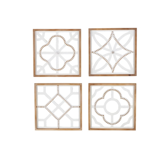 DecMode White Wood Beaded Geometric Wall Decor (4 Count)