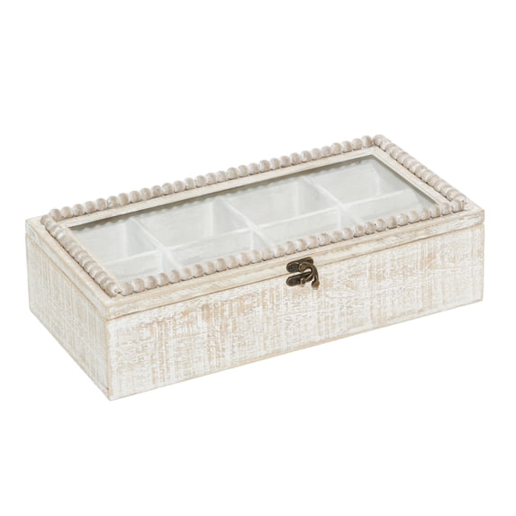 DecMode White Wood Box with Clear Glass Lid