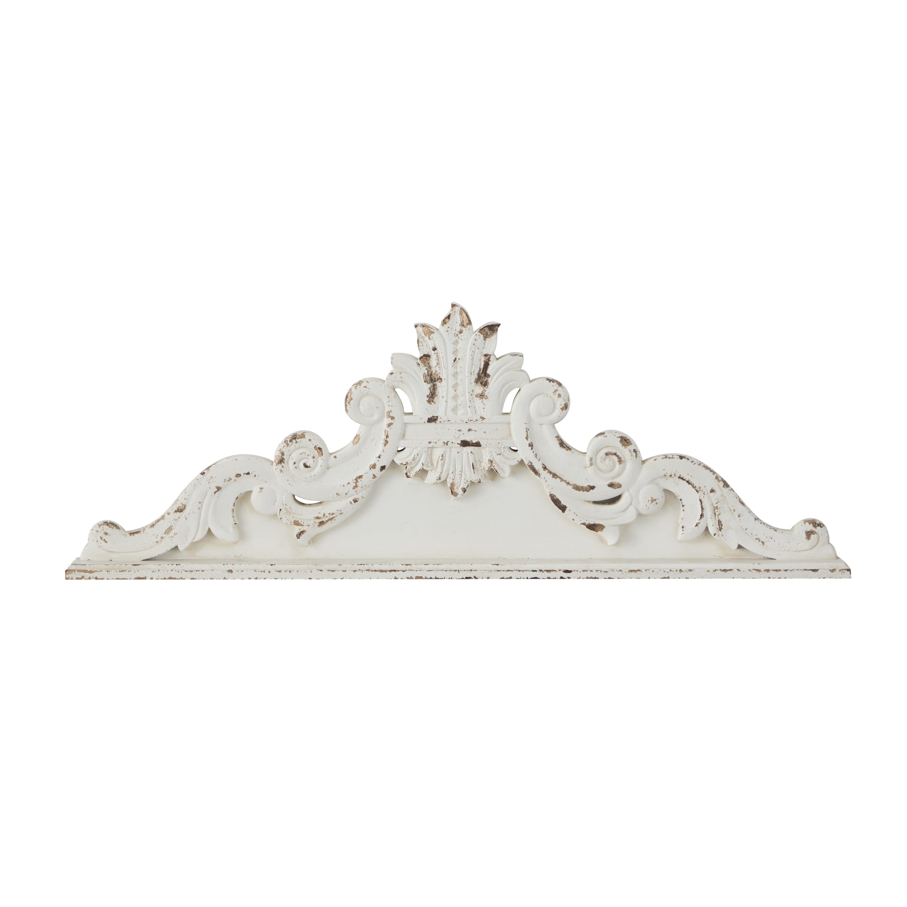 Distressed White Wood Carved Floral Wall Decor, Medium Size