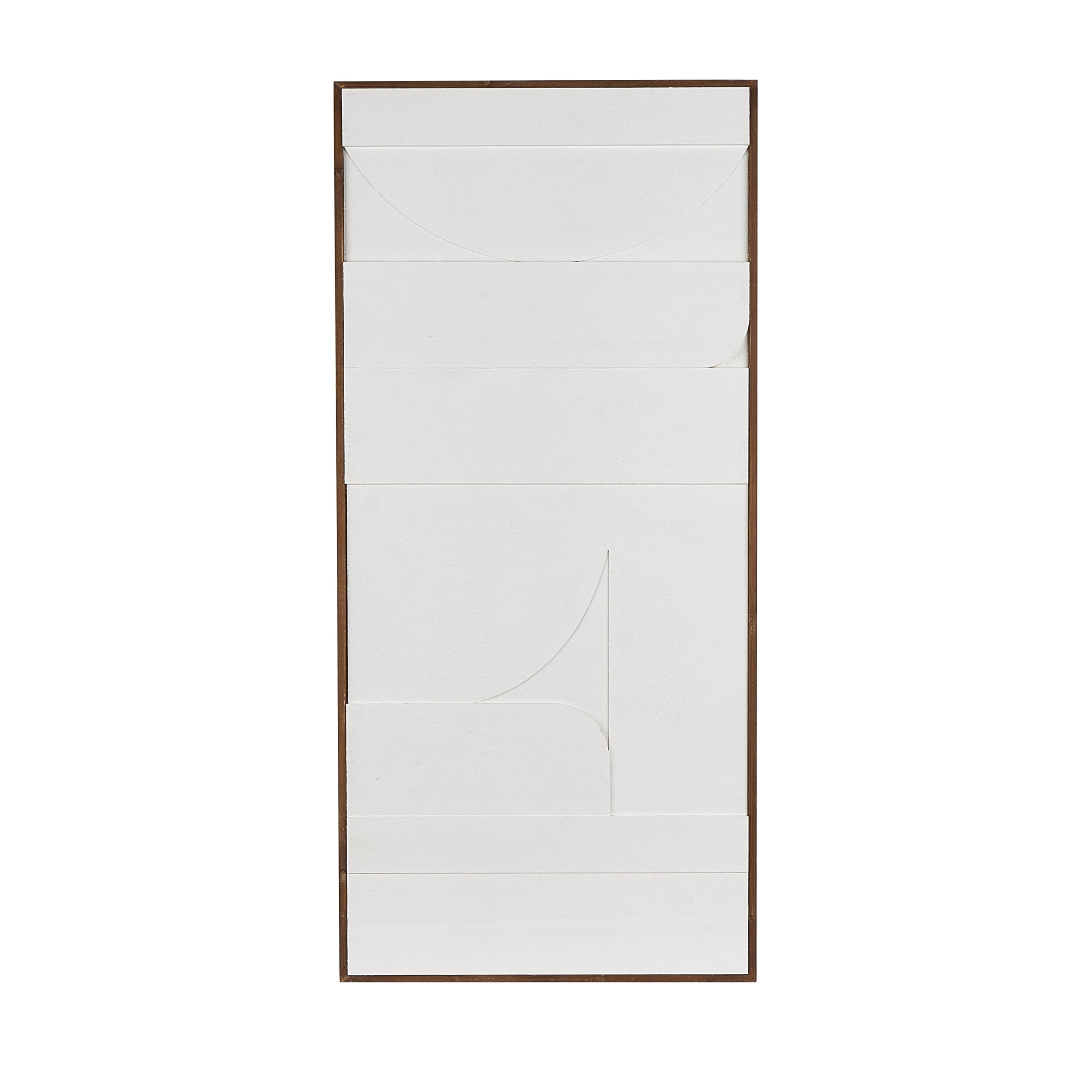 DecMode White Wood Dimensional Geometric Shaped Geometric Wall Decor with Brown Wooden Frame