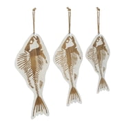 DecMode White Wood Fish Wall Decor with Hanging Rope 3 Count