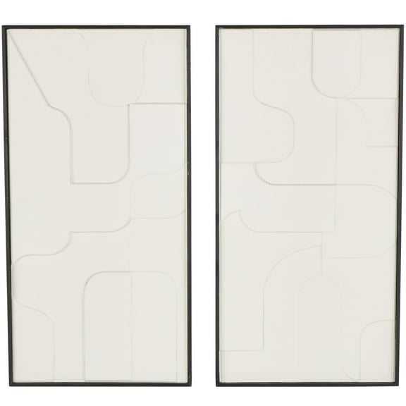 DecMode White Wood Geometric Wall Decor with Black Frame (2 Count)