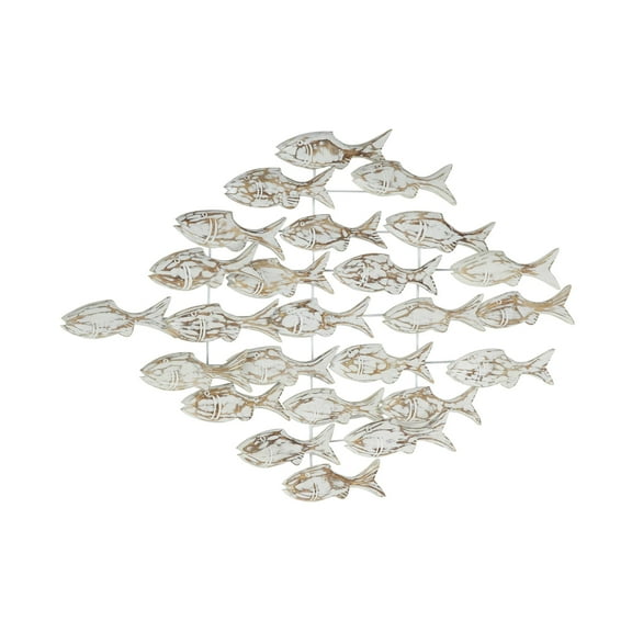 DecMode White Wood Handmade Fish Wall Decor