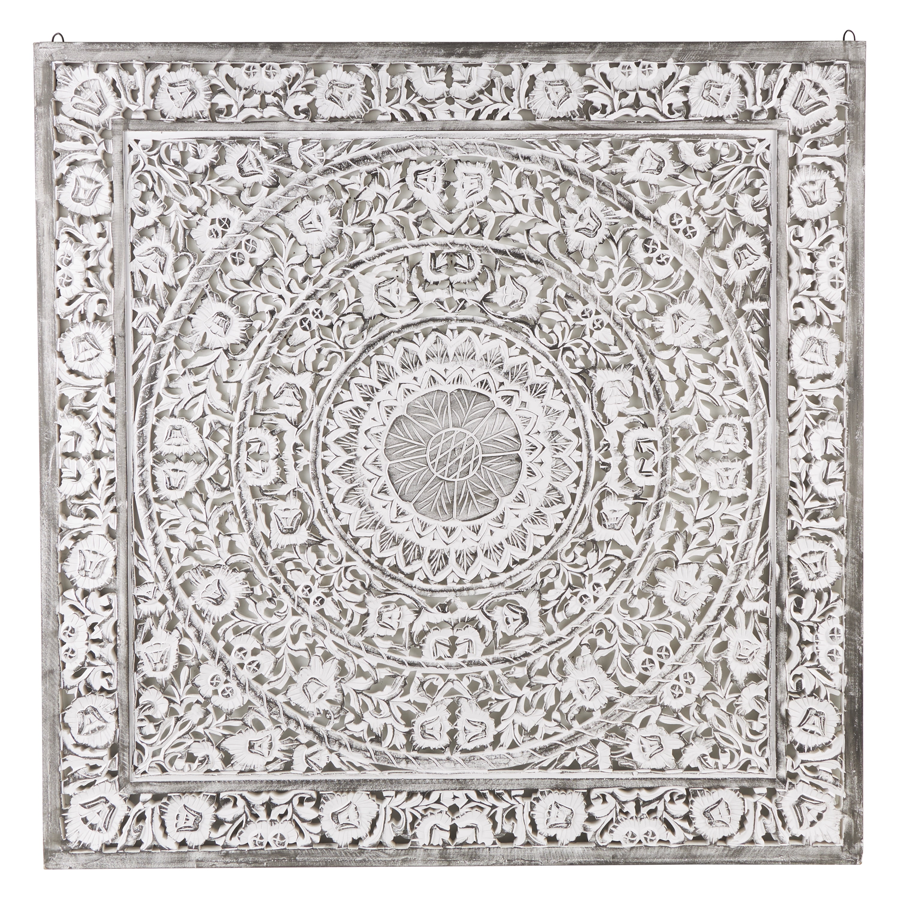 Free Shipping! DecMode White Wood Handmade Carved Floral Wall Panel ...