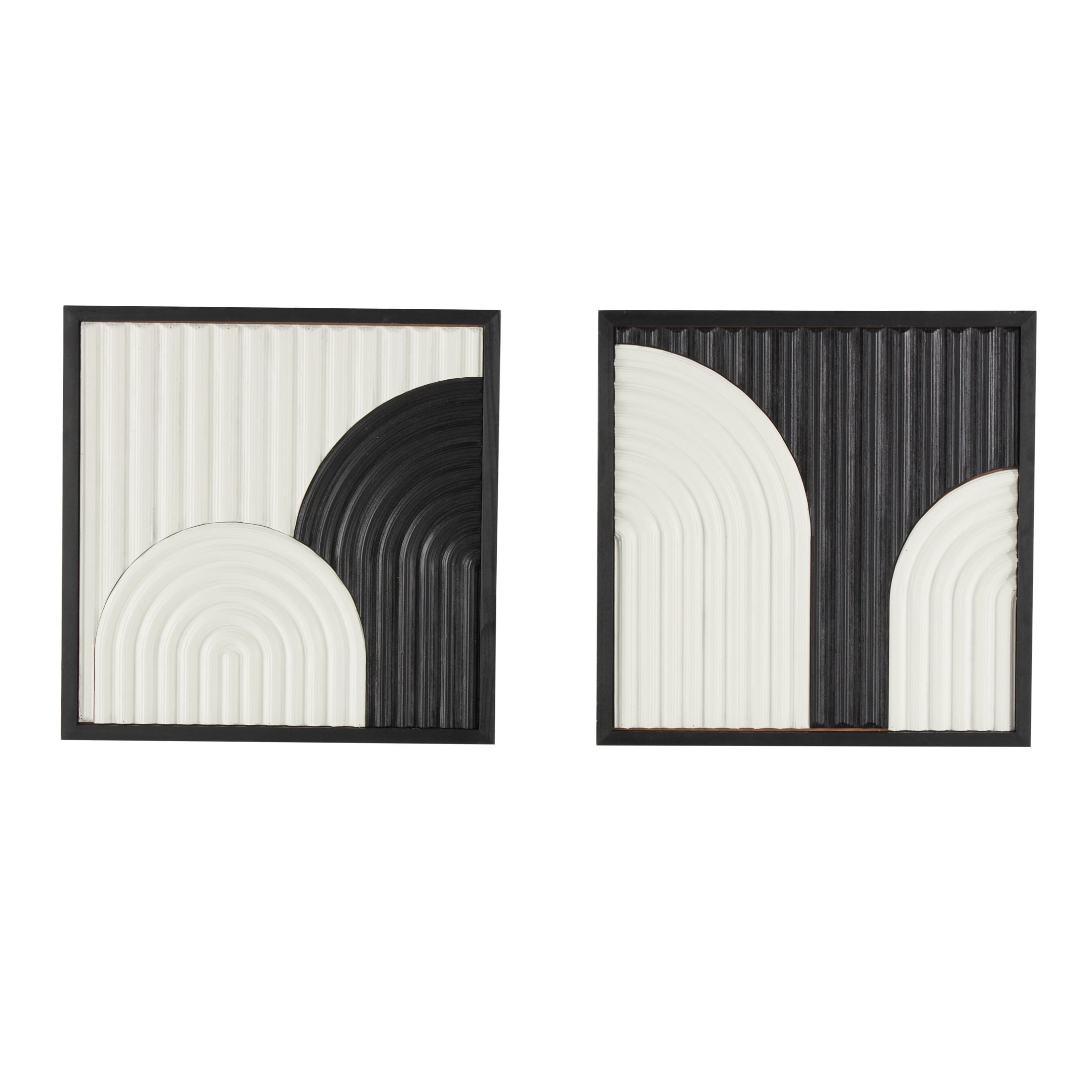DecMode White Wood Handmade Overlapping Arches Geometric Wall Decor with Black Frame (2 Count)