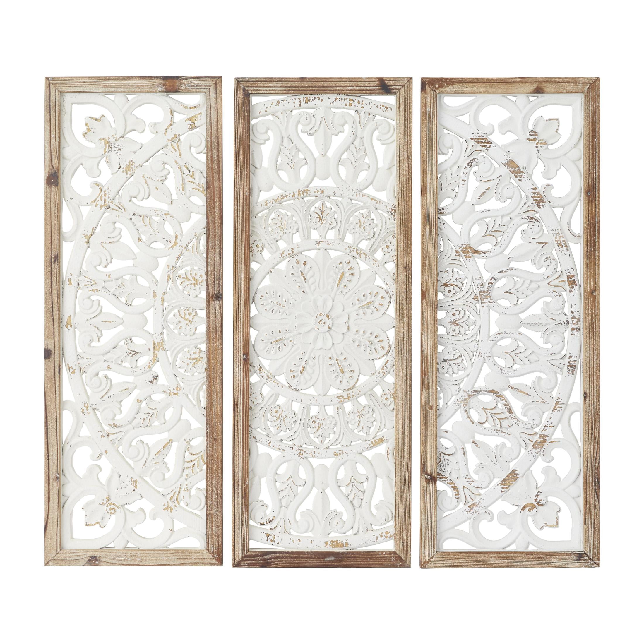 Free Shipping! DecMode White Wood Floral Wall Decor Set of 3 with ...