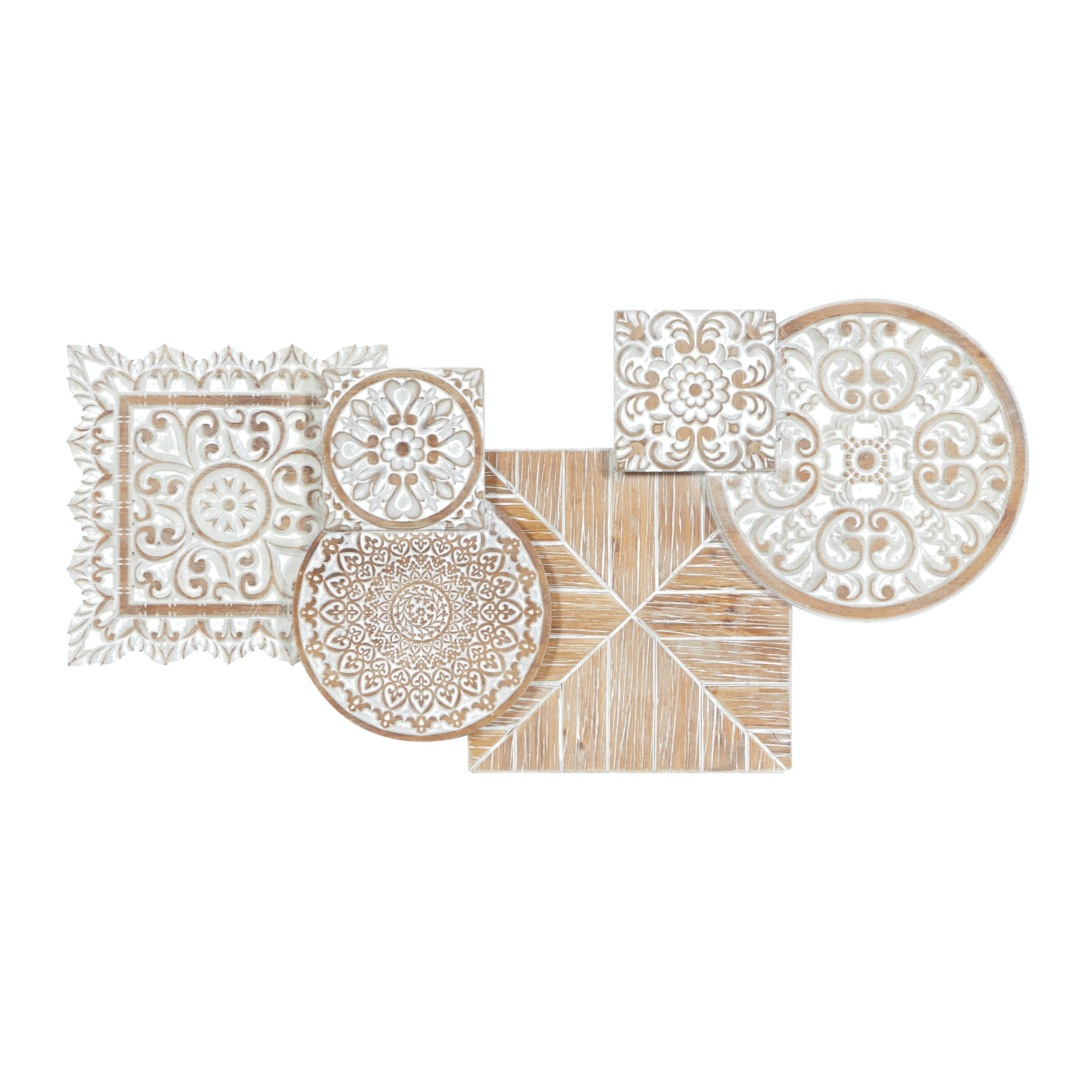 White and Light Brown Weathered Wood Floral Wall Sculpture