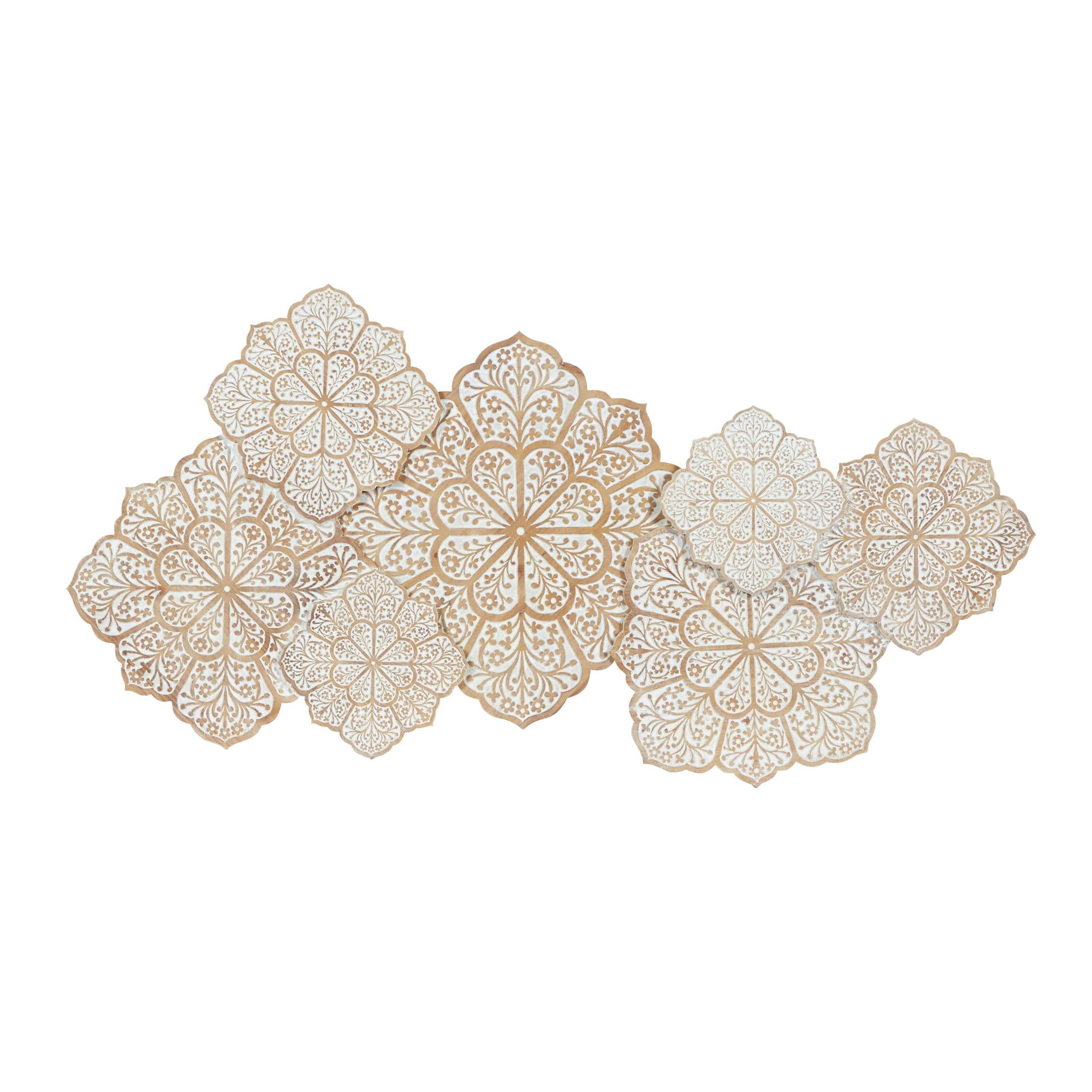 DecMode White Wood Intricately Carved Floral Wall Decor - Walmart.com