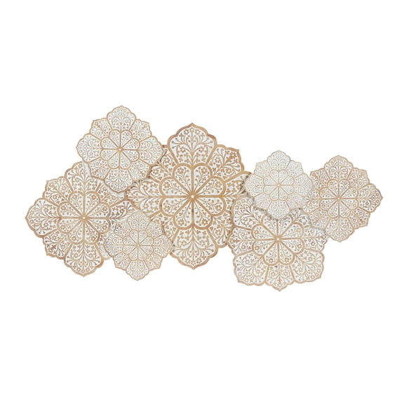 DecMode White Wood Intricately Carved Floral Wall Decor