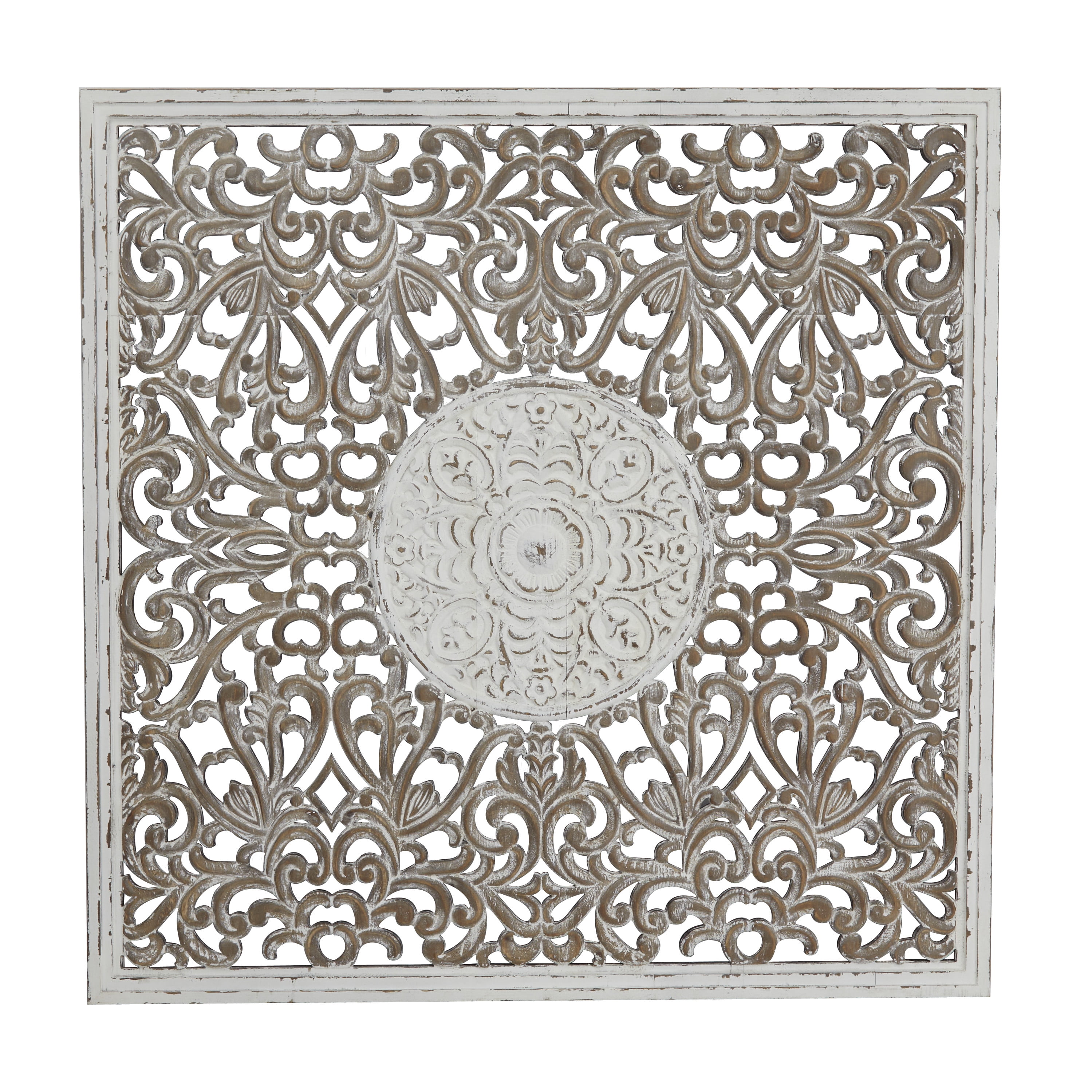 DecMode White Wood Carved Floral Wall Decor - 42.50L x 42.50H - Walmart.com