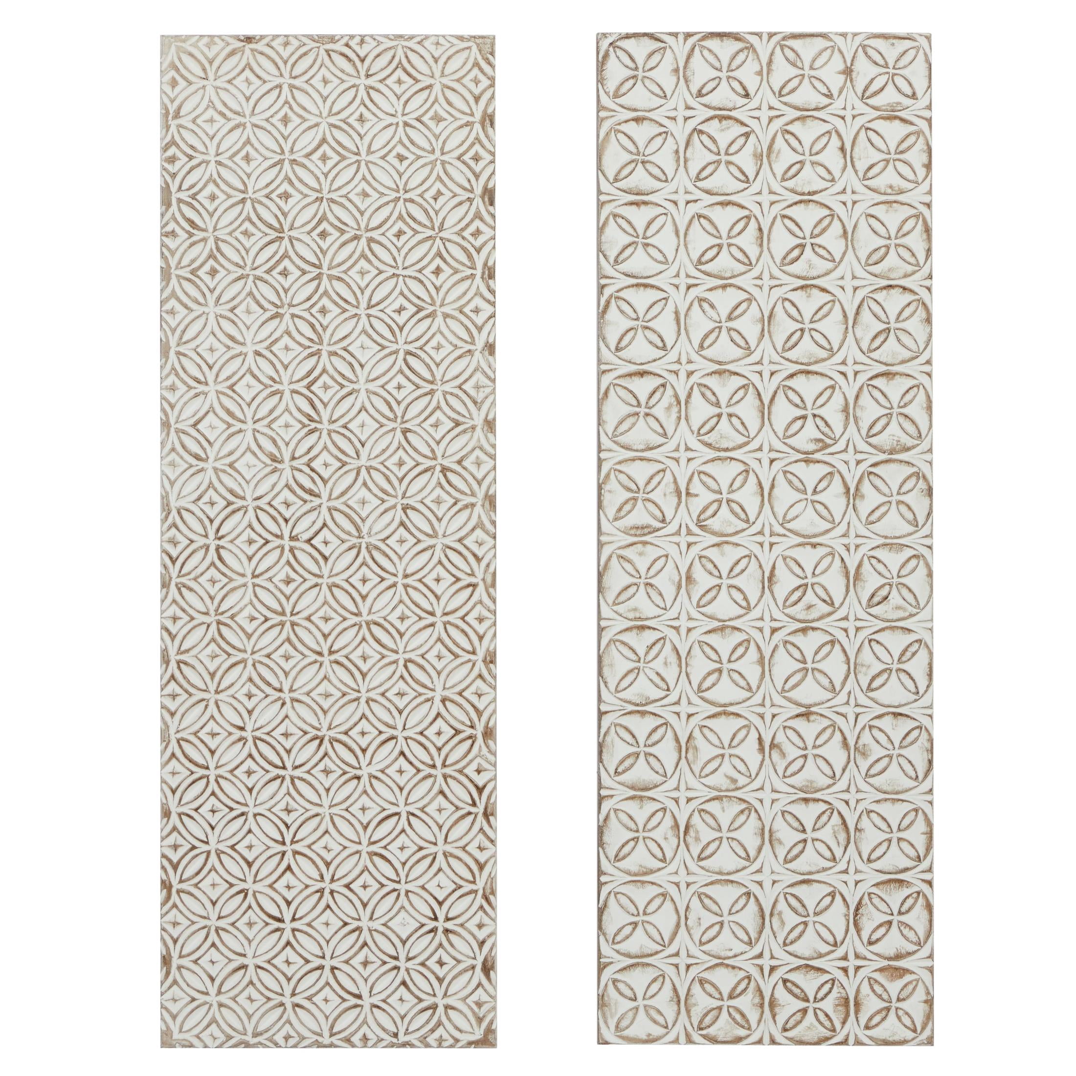 DecMode White Wood Intricately Carved Geometric Wall Decor (2 Count ...