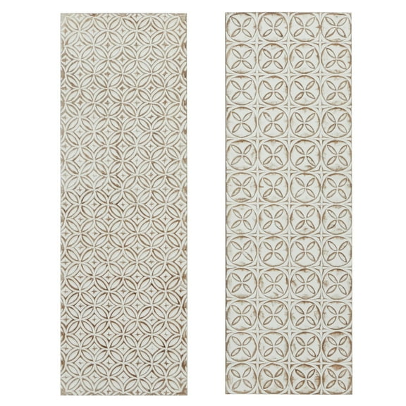 DecMode White Wood Intricately Carved Geometric Wall Decor (2 Count)