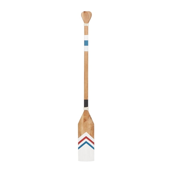 DecMode White Wood Novelty Canoe Oar Paddle Wall Decor with Arrow and Stripe Patterns