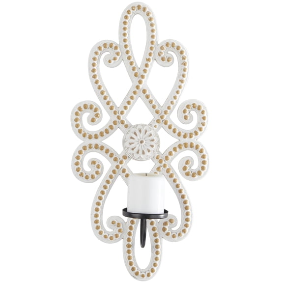DecMode White Wood Scroll Pillar Wall Sconce