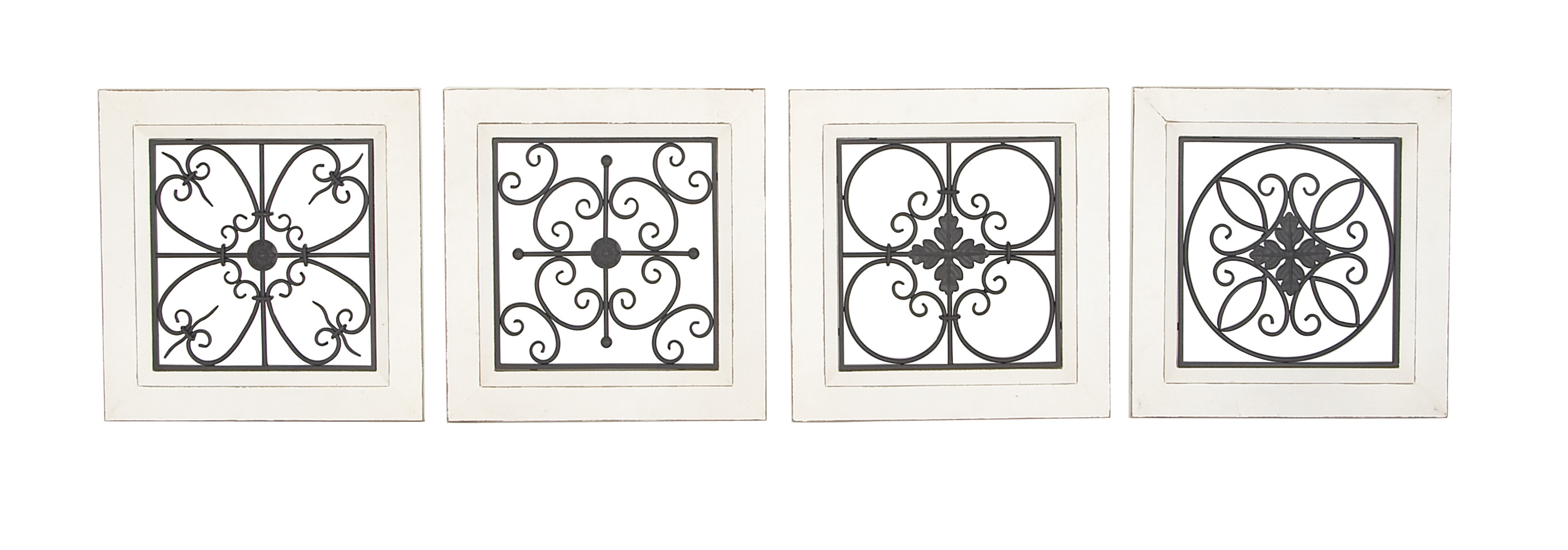 DecMode White Wood Scroll Wall Decor with Metal Relief (4 Count) - image 1 of 15