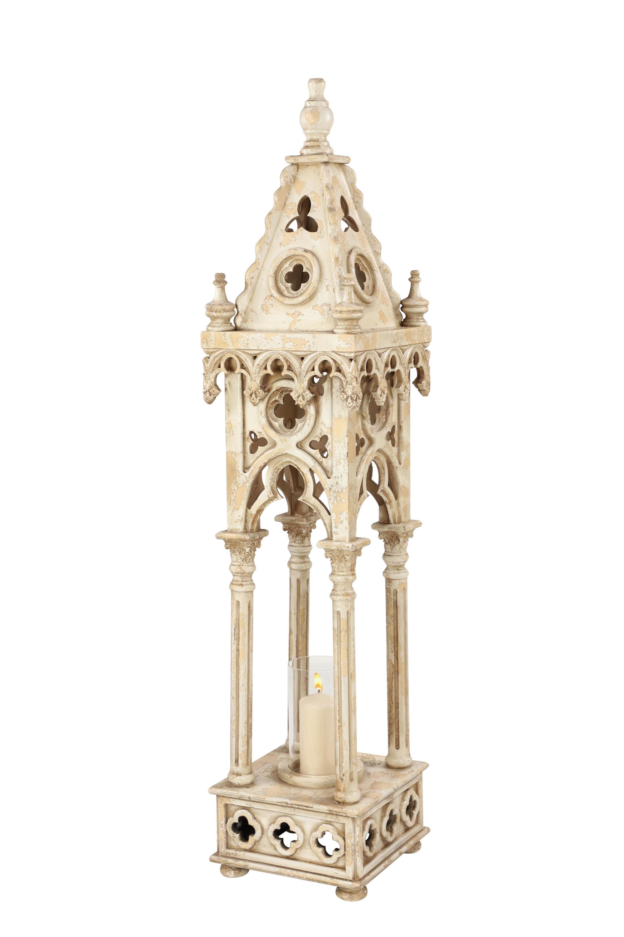 Elegant White Wood Vintage Hanging Candle Lantern - 12" x 55"