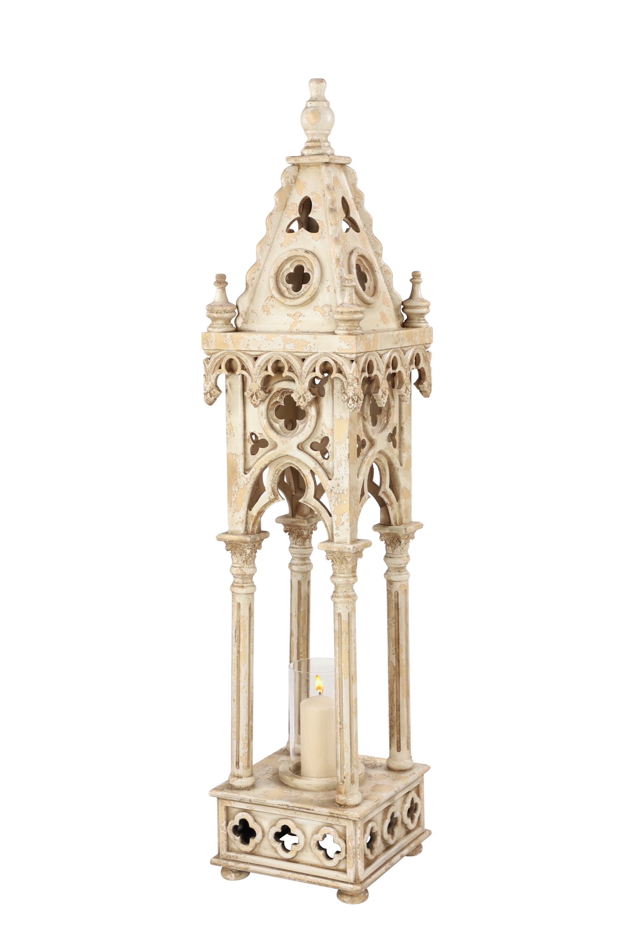 Elegant White Wood Vintage Hanging Candle Lantern - 12" x 55"