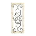 thumbnail image 1 of DecMode White Wood Small Panel Scroll Wall Decor with Black Metal Scrollwork, 1 of 17