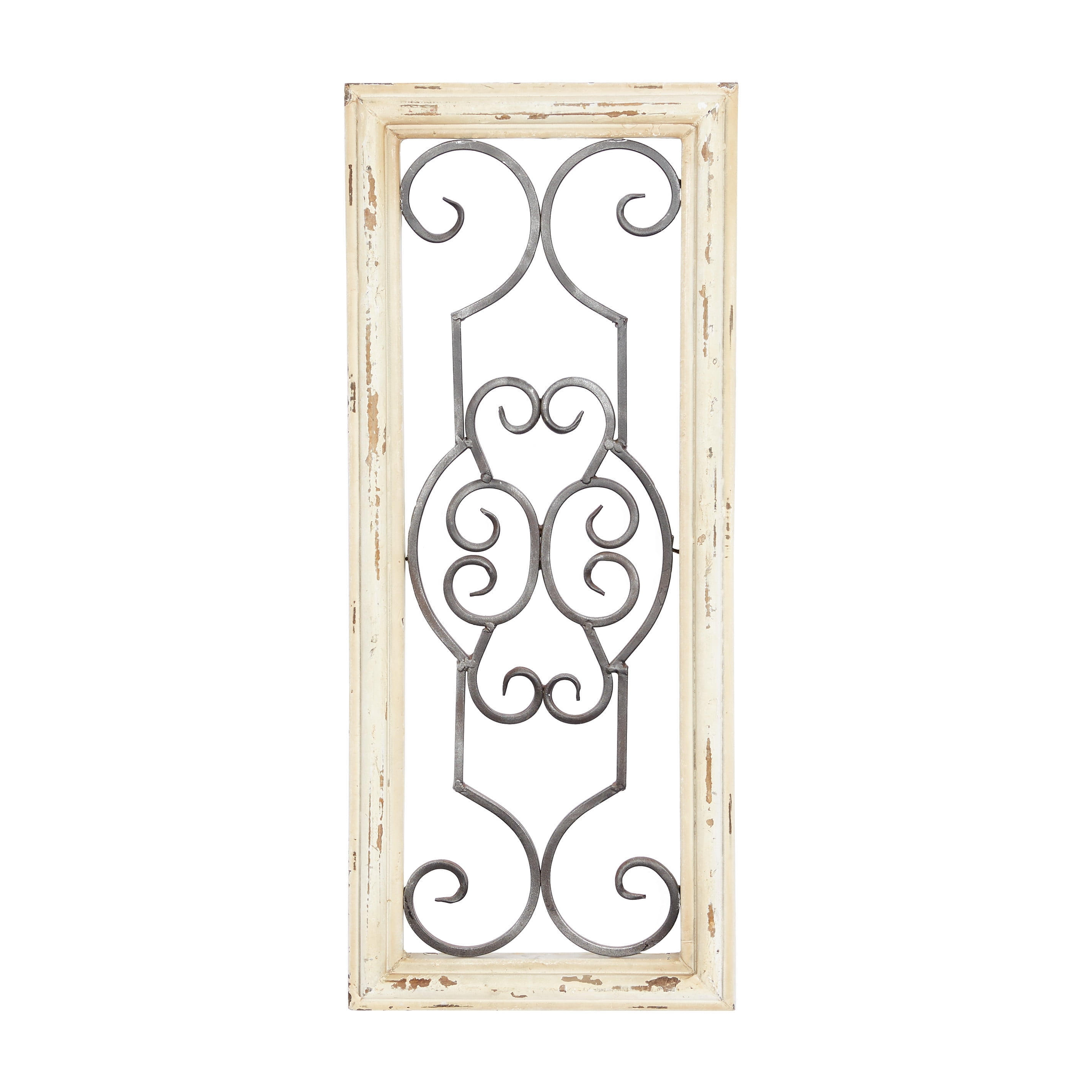 DecMode White Wood Window Inspired Scroll Wall Decor with Metal ...
