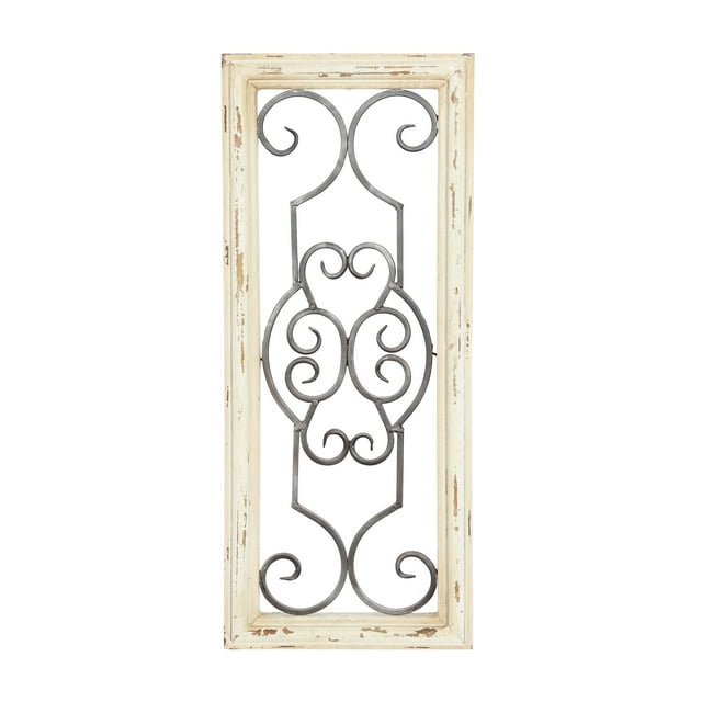 DecMode White Wood Window Inspired Scroll Wall Decor with Metal ...