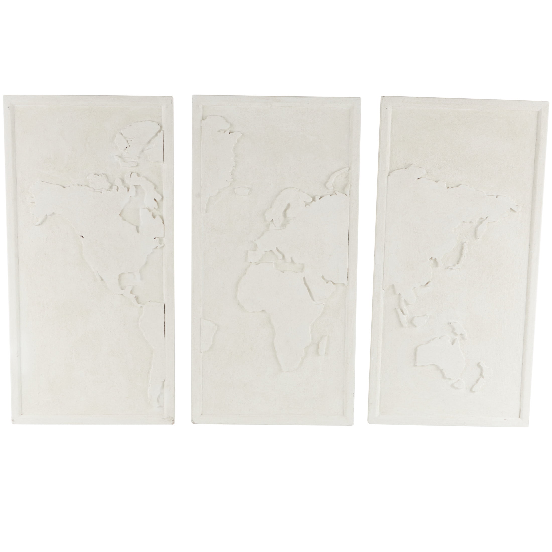 DecMode White Wooden 3D World Map Wall Decor (3 Count)