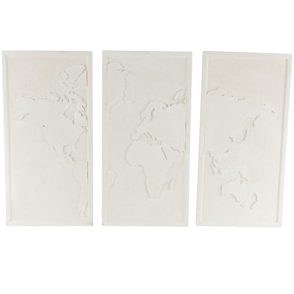 DecMode White Wooden 3D World Map Wall Decor (3 Count)