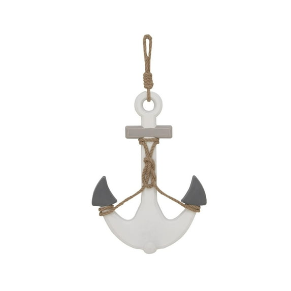 DecMode White Wooden Anchor Wall Decor with Hanging Rope