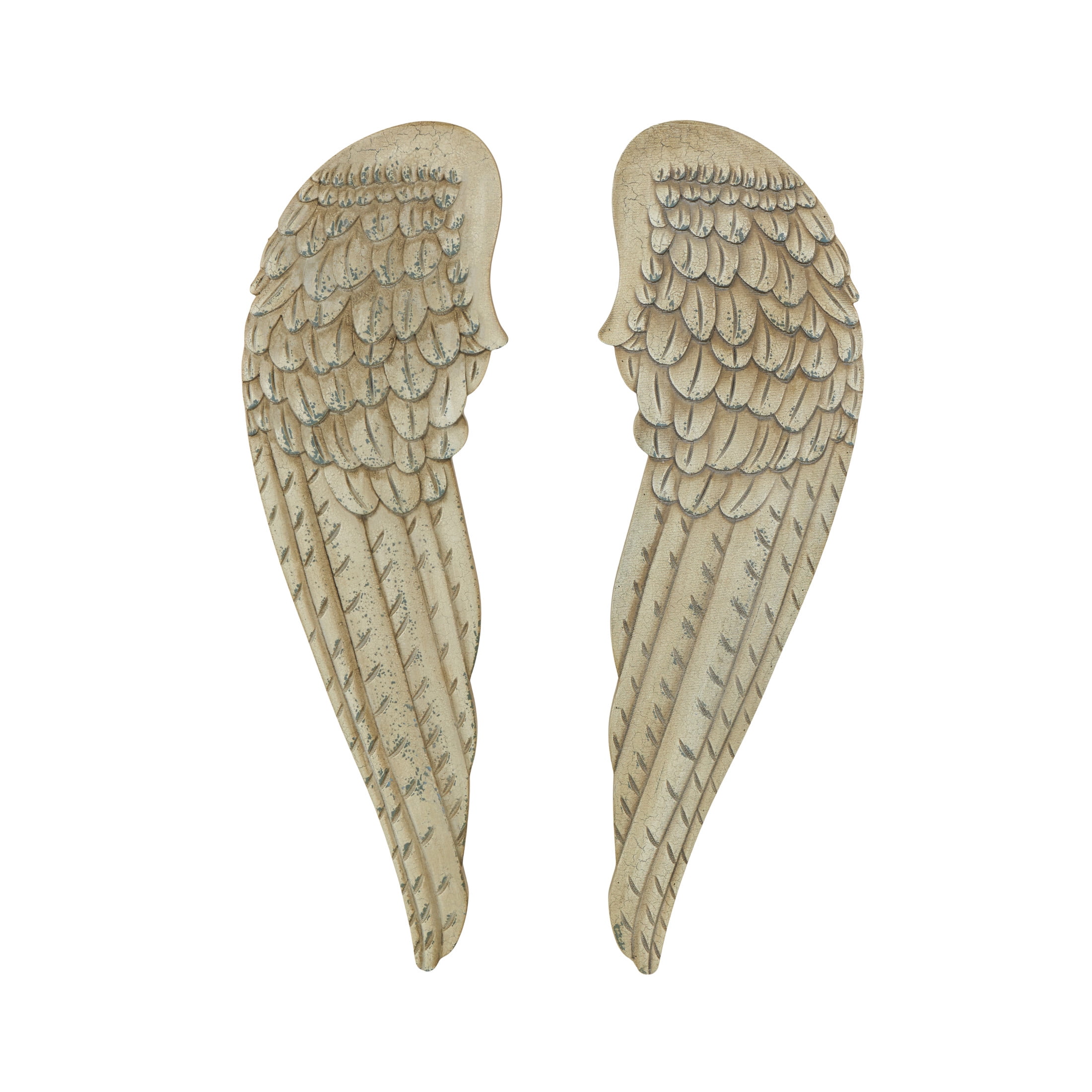 DecMode White Wooden Carved Wings Bird Wall Decor (2 Count)