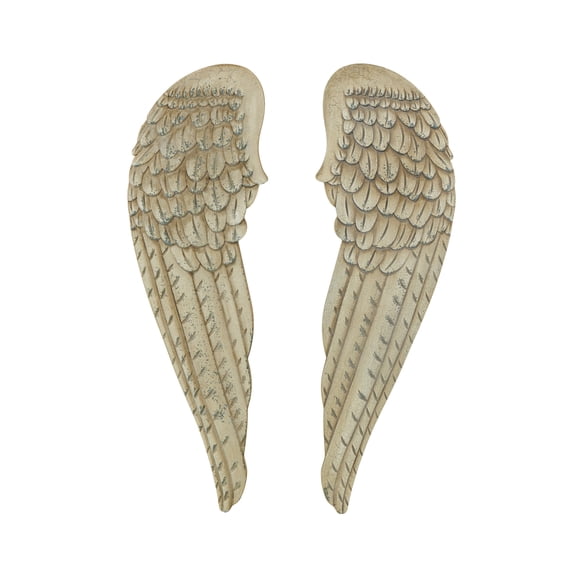 DecMode White Wooden Carved Wings Bird Wall Decor (2 Count)