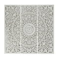 thumbnail image 1 of DecMode White Wooden Handmade Intricately Carved Floral Wall Decor with Mandala Design (3 Count), 1 of 8