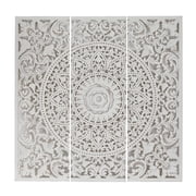 DecMode White Wooden Handmade Intricately Carved Floral Wall Decor with Mandala Design 3 Count
