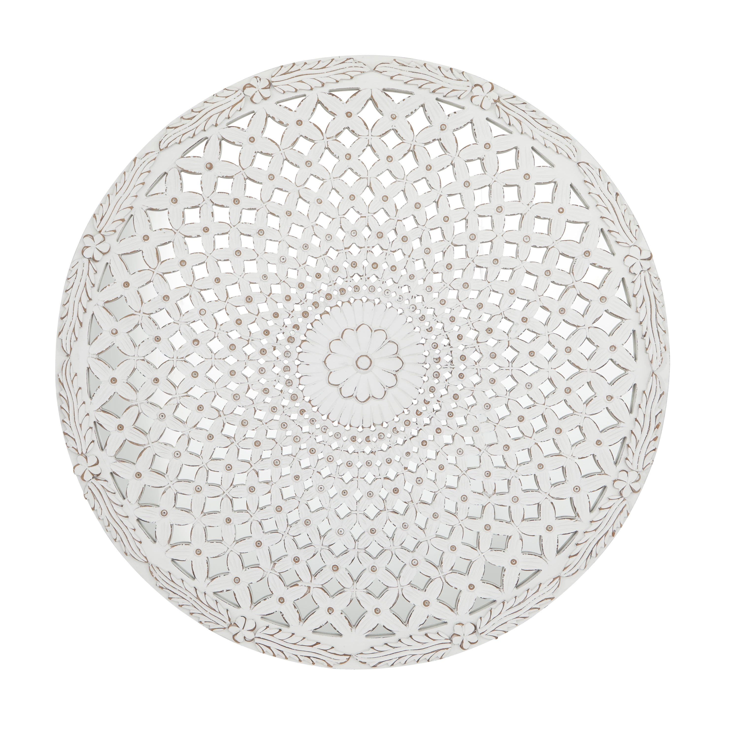 DecMode White Wooden Handmade Medallion Geometric Wall Decor