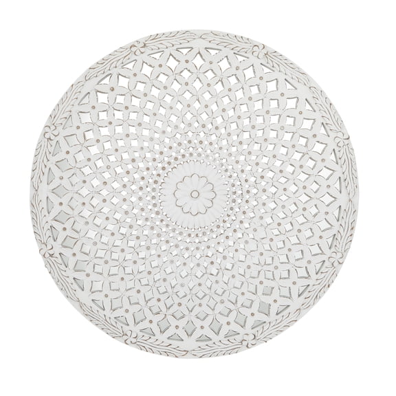 DecMode White Wooden Handmade Medallion Geometric Wall Decor
