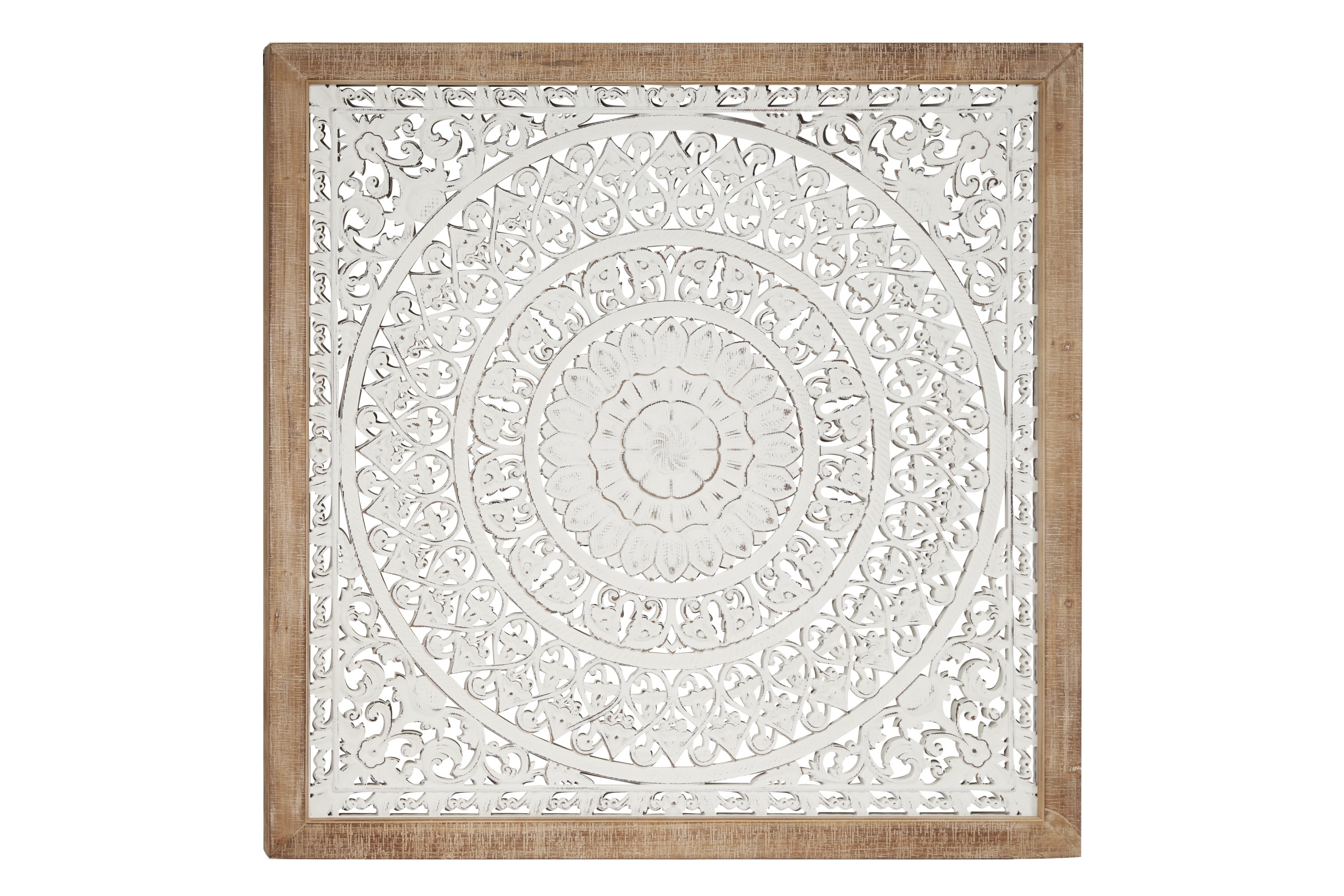 DecMode White Wooden Intricately Carved Mandala Floral Wall Decor ...