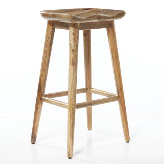 DecMode Wood Bar Stool with Black Metal Base, Brown