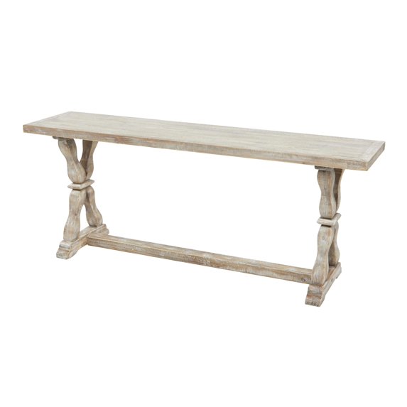 DecMode Wood Whitewashed Bench with Angled Turned Legs, Brown