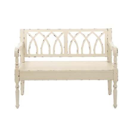 DecMode Wood Bench with Arched Design Back and Turned Legs, White