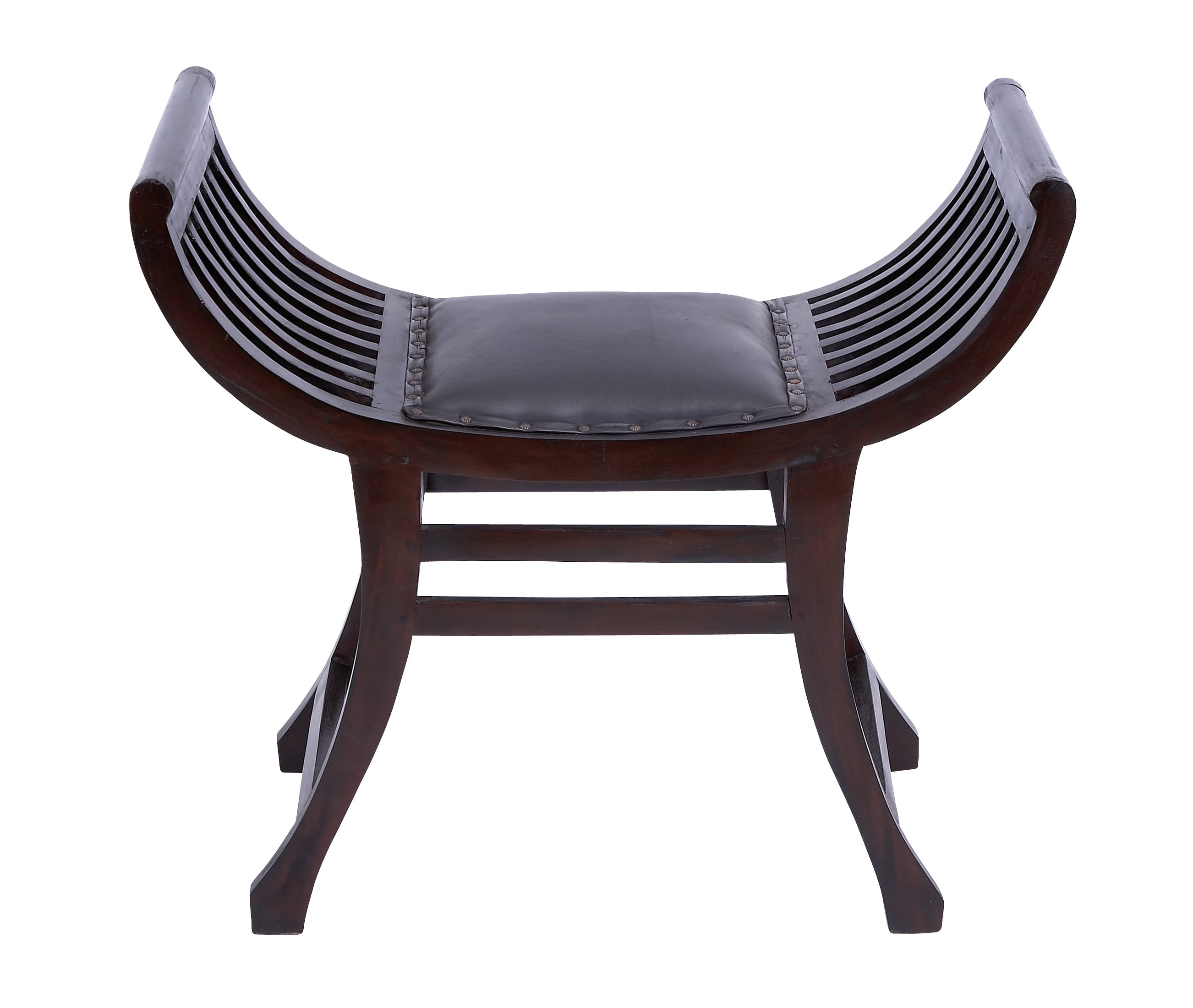 DecMode Wood Bench with Faux Leather Seat, Dark Brown