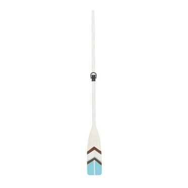 DecMode Wood Coastal Chevron Patterned Oar Wall Décor with White,Brown and Blue Finish  6"W x 61"H