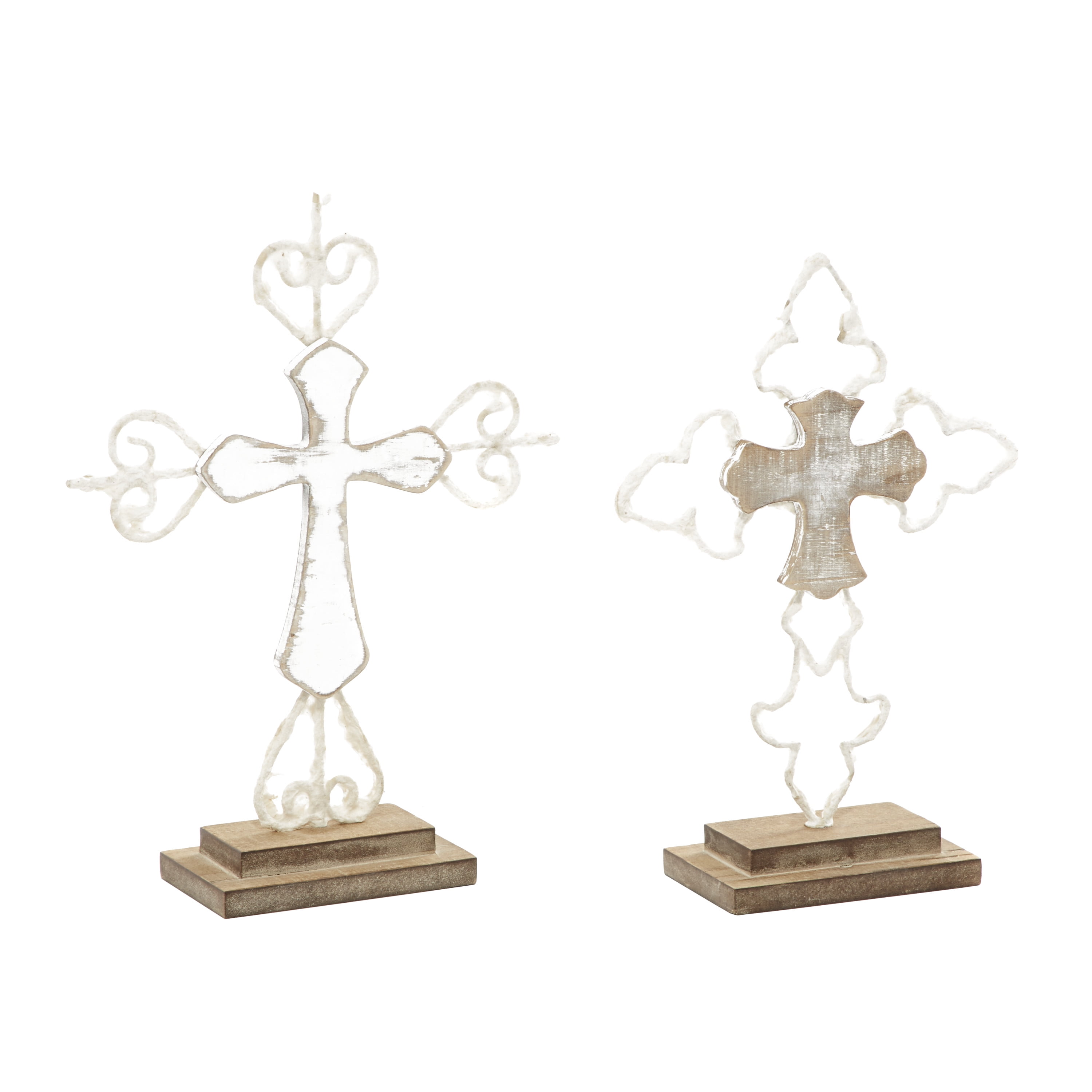 DecMode Wood Cross Contemporary Sculpture, Brown, 2 - Pieces