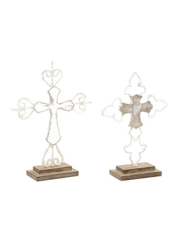 Wood Cross Contemporary Sculpture, Brown, 2 - Pieces