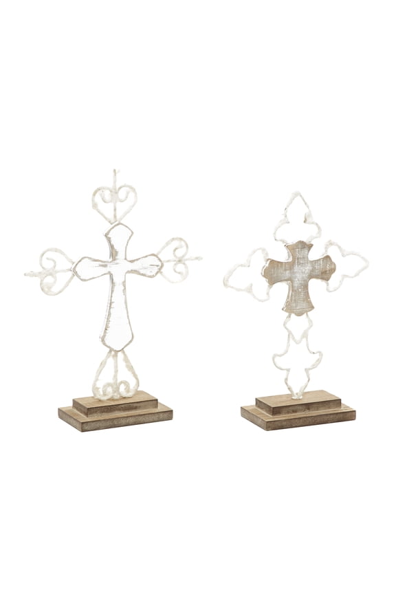 Wood Cross Contemporary Sculpture, Brown, 2 - Pieces