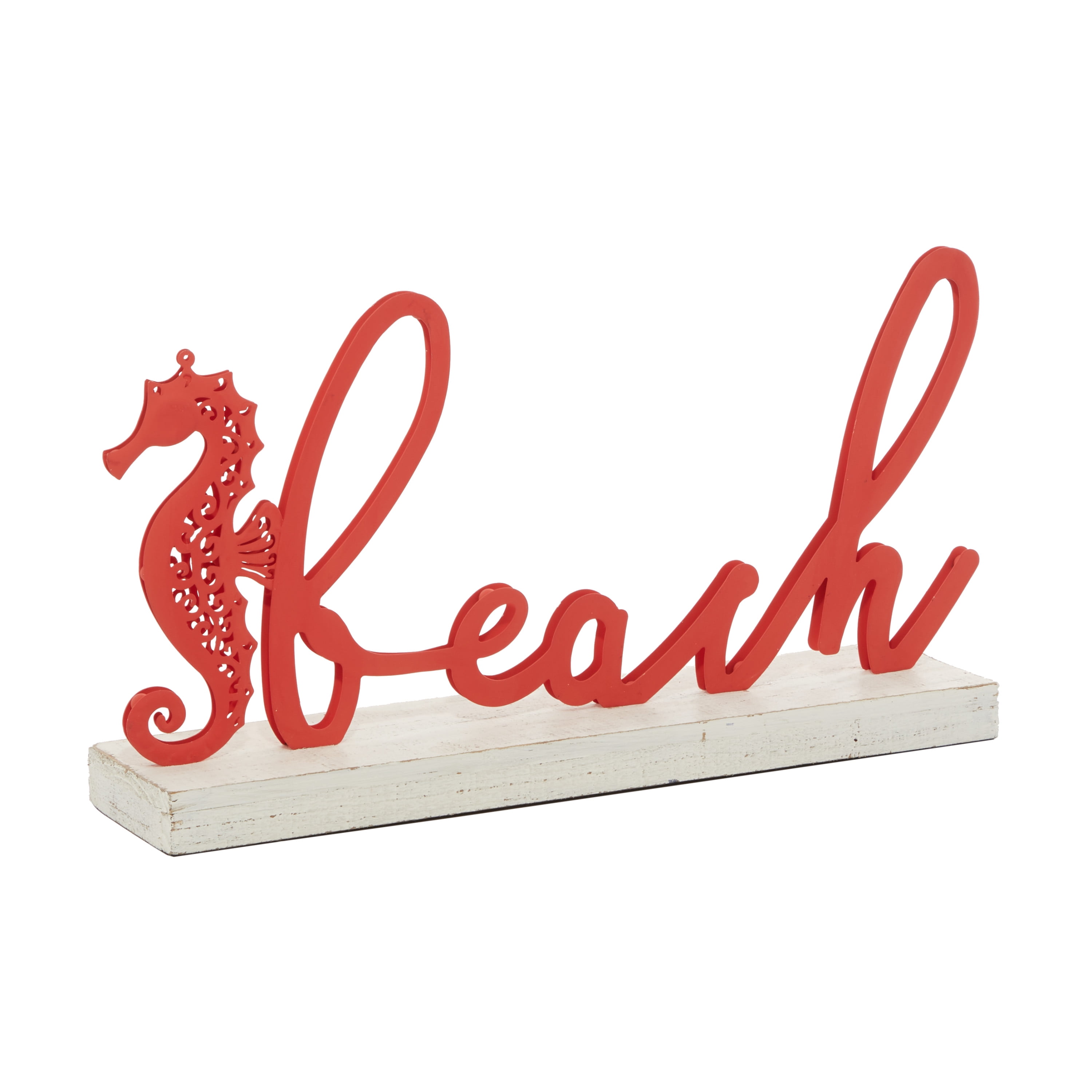 Red and White Wood Coastal Beach Sign Decor