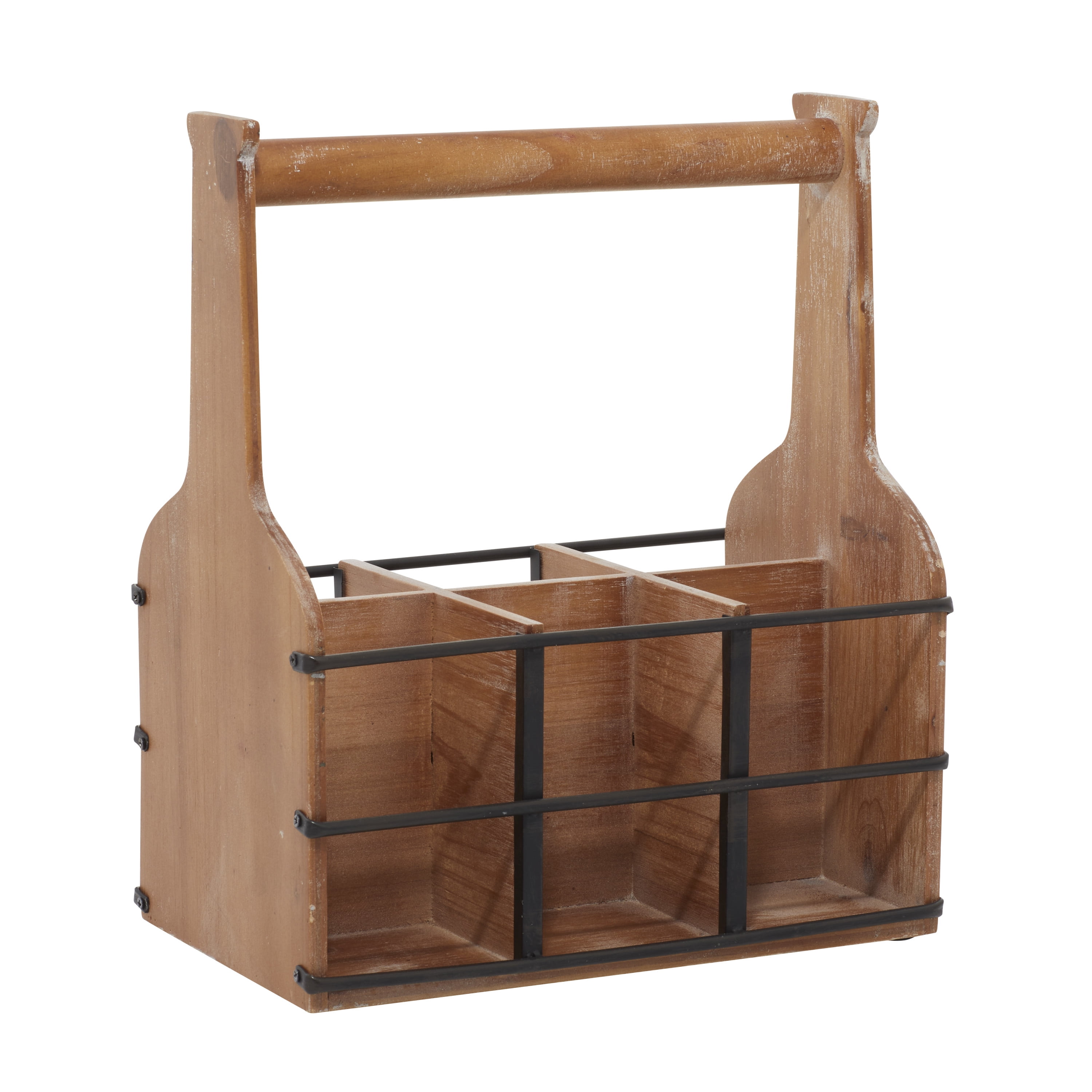 Rustic Brown Wood and Black Metal 6-Bottle Wine Rack