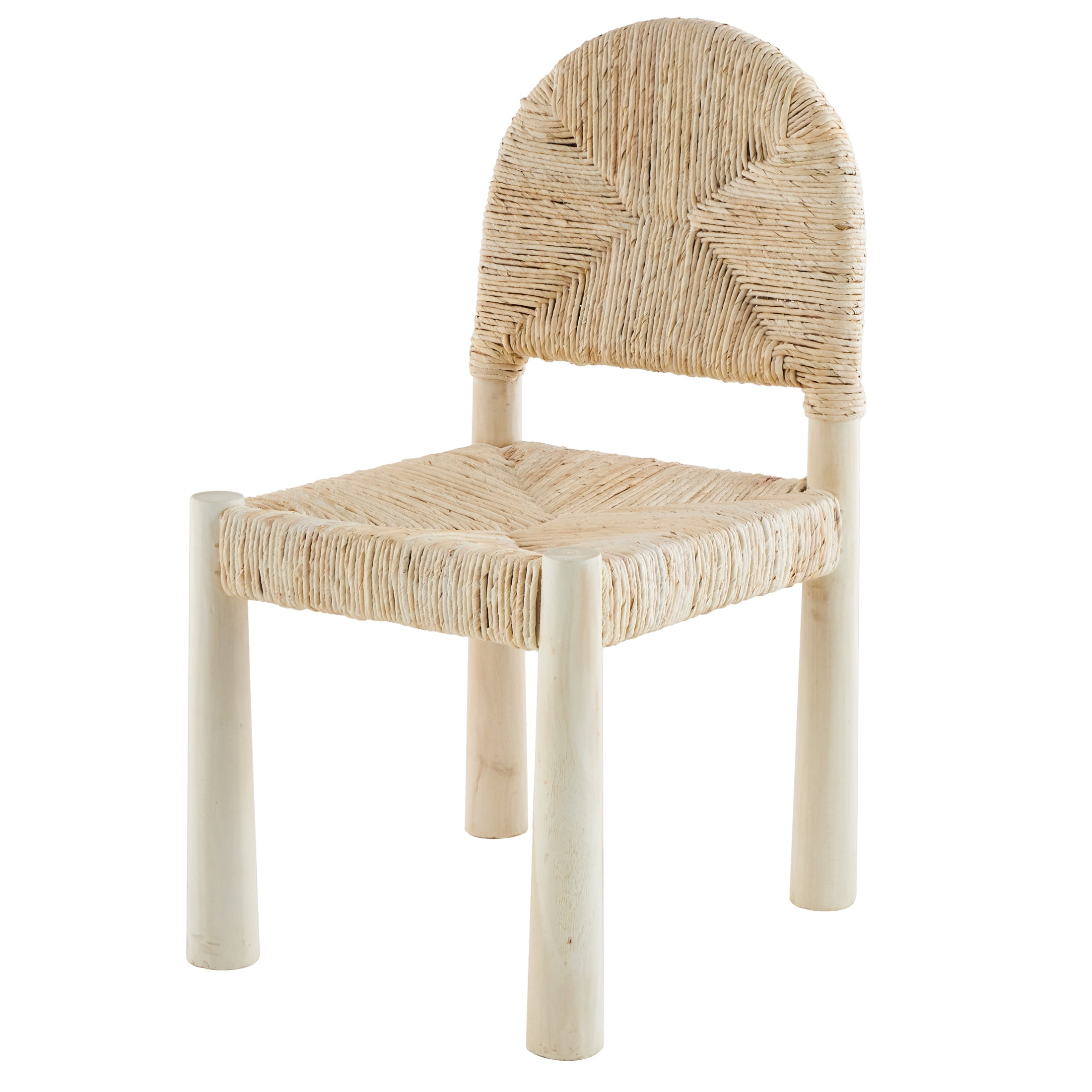 DecMode Wood Handmade Art Deco Dining Chair with Woven Banana Leaf Seat, Set of 2, Cream