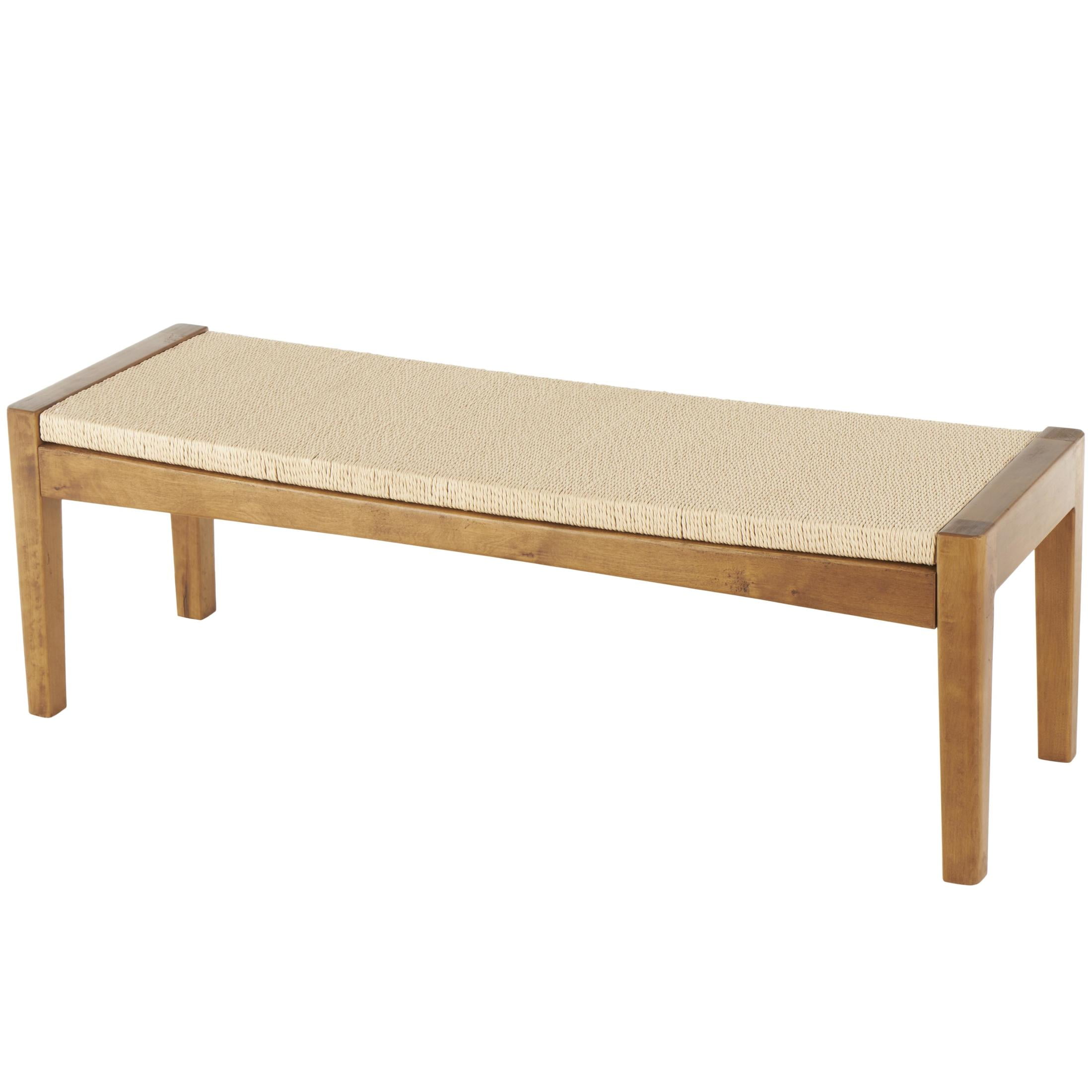 DecMode Wood Handmade Traditional Bench with Rope Wrapped Seat, Brown