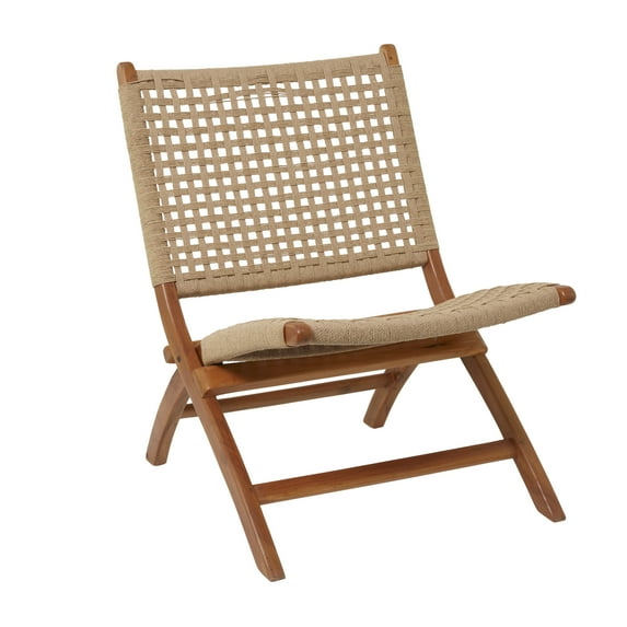DecMode Wood Handmade Woven Lounge Chair, Brown