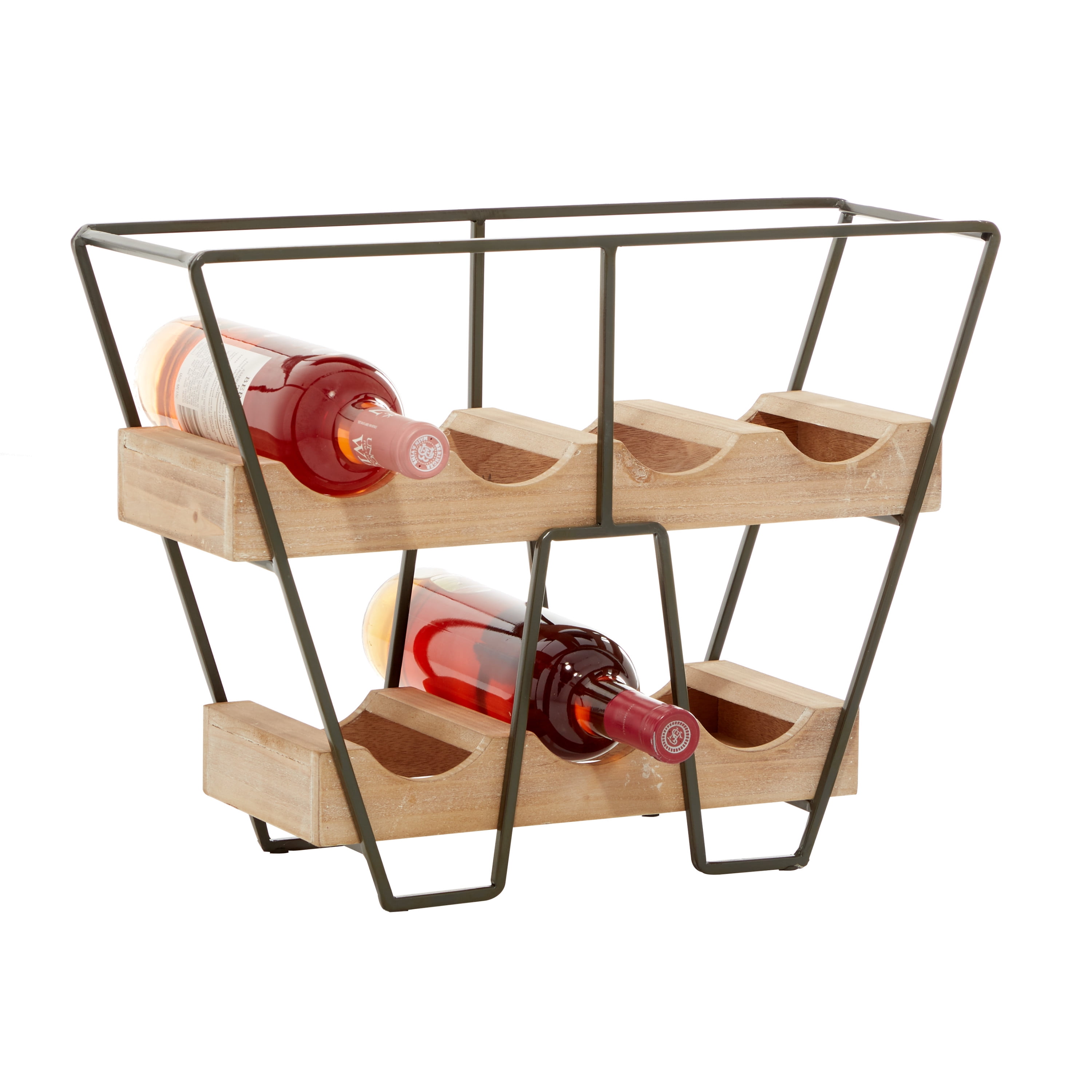 Brown Wood and Metal Industrial Countertop Wine Rack